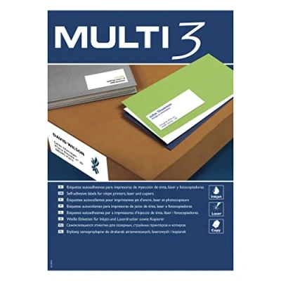Imagen de MULTI 3 4715 Etiquetas adhesivas para impresión, inkjet laser y fotocopiadoras Medida 210 x 148 mm, pack de 100 hojas