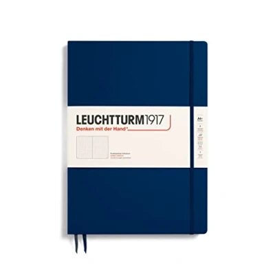 Imagen de LEUCHTTURM1917 342929 Libreta de notas Master Slim (A4+) tapas duras, 123 páginas numeradas, azul marino, puntos