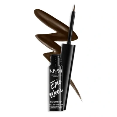Imagen de NYX Professional Makeup Eyeliner Líquido Epic Wear Semi Permanente, Larga Duración, A Prueba de Agua, Delineador Ojos, Rostro y Cuerpo, Acabado Mate, Color: Marrón