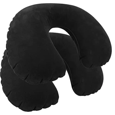 Imagen de com four® 2X Almohada Inflable para el Cuello práctica inflar de Viaje (2 Piezas Negro)