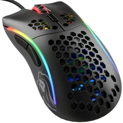 Imagen de Glorious gaming Model D (Pequeño) Ratón con cable 61 g superligero, diseño colmena, RGB, ergonómico, sensor Pixart 3360, switches de Omron, deslizadores PTFE, 6 botones Negro mate