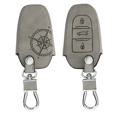 Imagen de kwmobile Funda Compatible con Peugeot Citroen Llave de Coche Smartkey 3 Botones (Solo Keyless Go) Case Piel Nobuck sintética para Mando Aguja magnética Gris