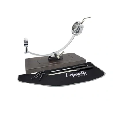 Imagen de FERRETERIA LEPANTO jamonero Profesional Giratorio y basculante, Soporte con Base de Madera Haya Color Caoba Modelo Serrano (Set Arcos Negro)