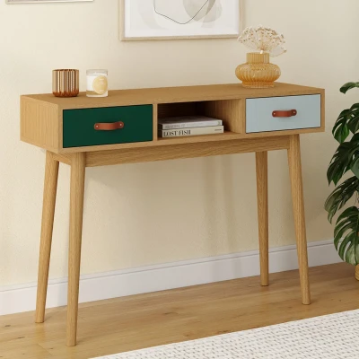 Imagen de IDMarket Consola escandinava con 2 cajones Alize, madera y verde