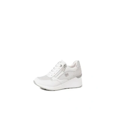 Imagen de QUEEN HELENA Zapatillas de Deporte Cuero Altas con Cuña Sneakers Cremallera Lateral Las Mujeres QH7016 Blanco y Gris, 37 EU