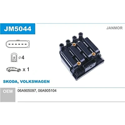 Imagen de JANMOR JM5044 Bobina de encendido VOLKSWAGEN: Golf 4, 4 Variant, New Beetle Hatchback