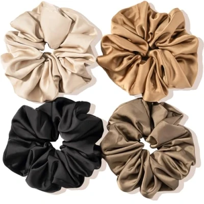 Imagen de Lolalet Coleteros Grandes para Mujer, de Satén Scrunchies Suave Cabello Bandas Lazos Elásticas Pelo Rizado Grueso B