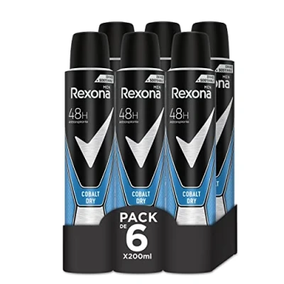 Imagen de Rexona Desodorante Aerosol Antitranspirante para hombre Cobalt Dry 200ml Pack de 6, El embalaje puede variar