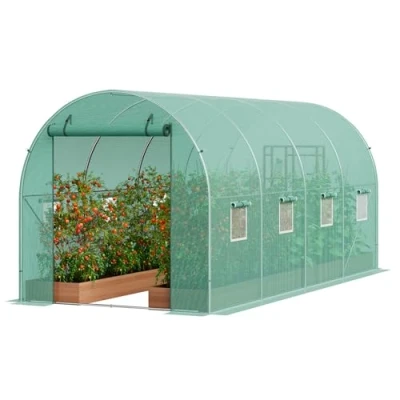 Imagen de VEVOR Invernadero Túnel 445x194x192 cm Carpa Refugio para Plantas con Estructura de Acero Galvanizado Cubierta PE Verde Puerta Enrollable Cremallera 8 Ventanas Cultivo Verduras Flores