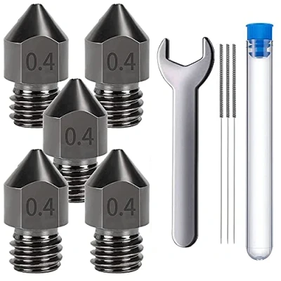 Imagen de MMOBIEL 5 boquillas extrusoras de Impresora 3D MK8 Acero endurecido 0,4 mm compatibles con Creality Ender 3 Series, CR 10/10S, Makerbot, Anet A8, Incluye Agujas Limpieza y