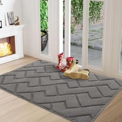 Imagen de Biscpro Felpudo Entrada Casa, 80 x 120 cm Tapete Absorbente Impermeabley Lavable para Atrapar,Alfombrilla Antideslizante,Exterior,Pasillo, Cocina,Felpudo Lluvia Gris