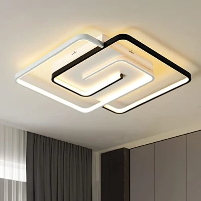 Imagen de minifair Plafón LED moderno 36W 50cm con mando a distancia blanco y negro geometría cuadrada regulable empotrable para salón dormitorio cocina