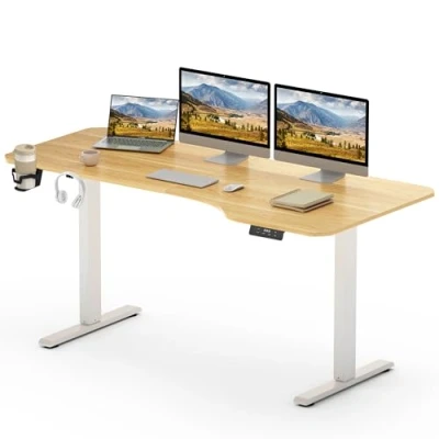 Imagen de SANODESK Escritorio Elevable Eléctrico 160x75cm con Tablero(con Gancho/Portabotellas), Standing Desk, Ajustable en Altura Tablero, Función de Memoria, para Trabajo/Hogar(Negro)