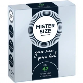 Imagen de Mister Size Pura Sensación: Paquete de 3 Preservativos Ultrasensibles (Preservativos Finos con Lubricante Sexual) Látex Natural y Talla Individualizada Talla: 47mm