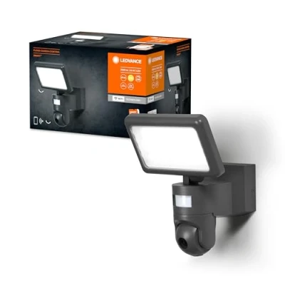 Imagen de LEDVANCE SMART+ WIFI FLOOD AUTO CAM 20cm LED Fluter mit Bewegungs und Tageslichtsensor, HD Kamera, integrierter Fernsprecheinrichtung, Alarm Funktion, 23 W, 3000 K, 2000 Lumen, IP 44