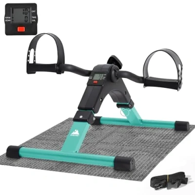 Imagen de EVOLAND mini bicicleta de ejercicio portátil para el hogar, ejercitador plegable brazos y piernas, con monitor LCD resistencia ajustable, alfombrilla antideslizante incluida, color verde