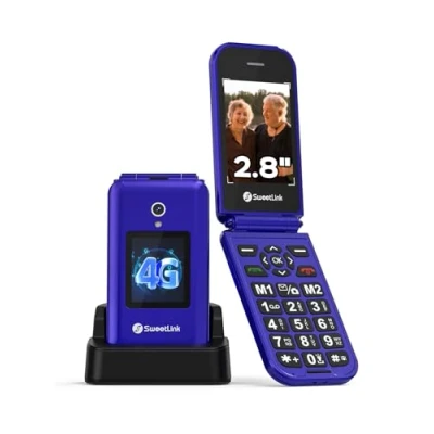 Imagen de SweetLink F4 Plus 4G Teléfono Móvil para Personas Mayores con Tapa, Teclas Grandes y Pantalla de 2,8, Batería 1400mAh, Botón SOS, Contacto Foto, Base Carga USB C, Doble Nano SIM, Azul