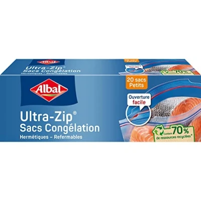Imagen de Albal 20 bolsas de congelación ultra zip modelo pequeño 1L cierre cremallera resistente 70% recursos reciclados