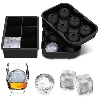 Imagen de Jisile Molde de Silicona para Cubitos Hielo con Tapa en Forma Gran Bola Hielo, 2 Unidades, Grande, Certificado LFGB y Sin BPA, Reutilizables, Bebidas Frías, Whisky Cócteles