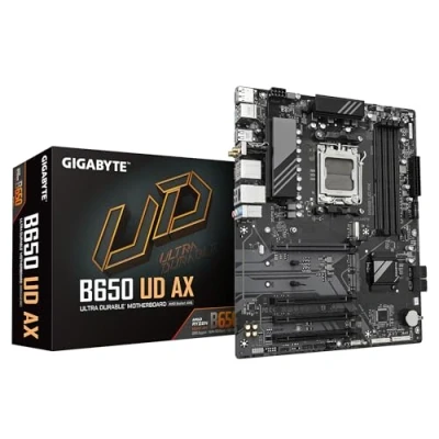 Imagen de GIGABYTE B650 UD AX Placa Base Compatible con CPUs AMD Ryzen Serie 9000, VRM de 6+2+2 Fases, hasta 7600MHz DDR5 (OC), 1x PCIe 5.0 + 2X 4.0 M.2, LAN GbE, Wi Fi 6, USB 3.2 Gen 2