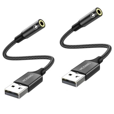 Imagen de MOSWAG Adaptador USB a Conector de Audio (2 Piezas), convertidor Auxiliar estéreo 3,5 mm Tarjeta Sonido Externo Compatible con Auriculares, PC, portátil, Linux, Escritorio, PS4