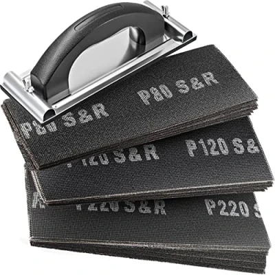 Imagen de S&amp;R Juego de 30 láminas lija para paneles yeso, 10 hojas P80, P120, P220, 280 x 93 mm, con lijadora manual 240 80 grano carburo silicio resistente, ideal