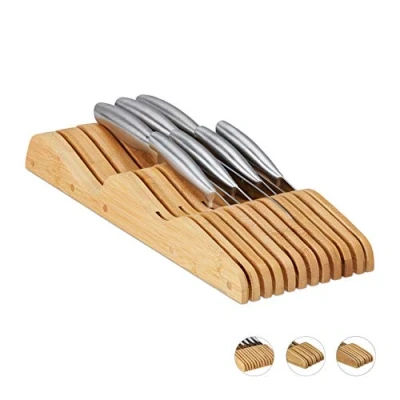 Imagen de Relaxdays Organizador Cuchillos para Cajones de Cocina, Reposacuchillos, Bloque Bambú Natural, 5x14,5x40cm, Marrón, 11 Messer