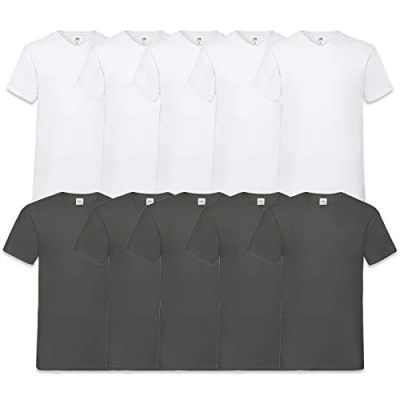 Imagen de Fruit of the Loom Camiseta de Cuello en V para Hombre (Paquete 10), 5weiss5antracita, XL