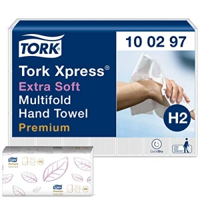 Imagen de Tork 100297 Xpress Toallas de Papel Mano Extra Suaves H2 / Multifold y Absorbentes Premium/Mfold Compatible con el Sistema 21 x 100 Hojas (34 cm)