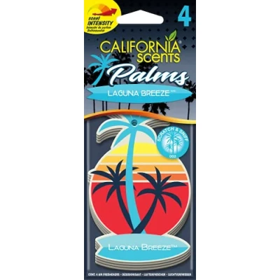 Imagen de California Car Scents Ambientador de Coche con Fragancia, Olor y Esencias a Laguna Breeze, Aroma Brisa Marina (Ambientador Papel Forma Palmera 4UDS)