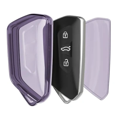 Imagen de kwmobile Carcasa para Mando Compatible con VW Golf 8 Llave de Coche 3 Botones Funda Llaves TPU Transparente Violeta/Transparente