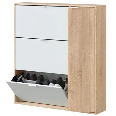 Imagen de Habitdesign Mueble Zapatero 4 Puertas, Modelo Class, Acabado en Roble Canadian y Blanco Artik, Medidas: 106 cm (Ancho) x 115 (Alto) 22 (Fondo)