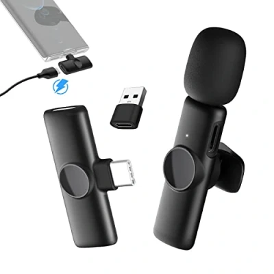 Imagen de Micrófono Inalambrico Solapa, Gimpro MS1(C) Microphone Enchufable 2,4GHz 【Tipo C&amp;USB】 Teléfonos Grabación Transmisión en Directo Entrevistas Cursos, Microfono Solapa Smartphones USB