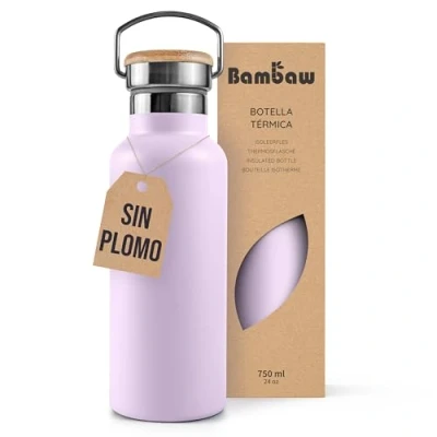 Imagen de Bambaw Botella térmica 750ml, agua violeta, acero inoxidable de deportiva, Termo agua, Cantimplora gimnasio Lila lavanda