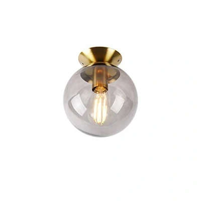 Imagen de QAZQA Art Déco Plafón Deco latón vidrio ahumado PALLON/Acero Esfera Adecuado para LED Max. 1 x 25 Watt