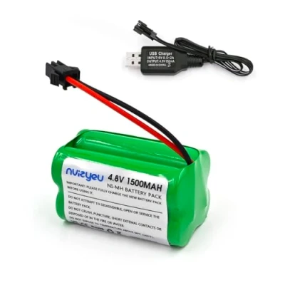 Imagen de nvizyeu batería de 4,8 V, pilas recargables AA, NiMH 1500 mAh, enchufe SM, apto para coche controlado por radio, juguete eléctrico, equipado con cable carga USB