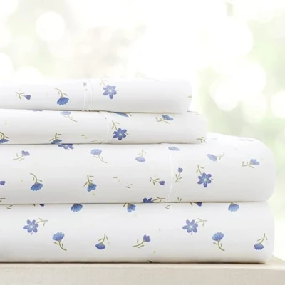 Imagen de Linen Market Patrón LM 4 Piezas Juego de sábanas, Microfibra, Suave Floral Azul Claro, Matrimonio Doble