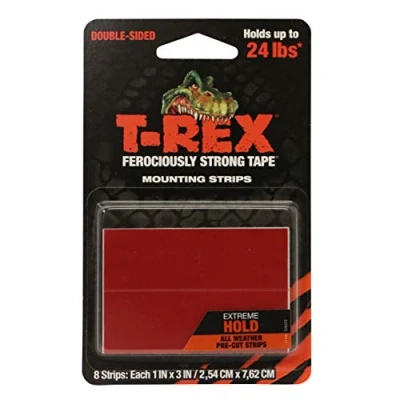 Imagen de T Rex Tape Extreme Hold Heavy Duty tiras de montaje doble cara para hasta 22 libras, 8 cada tira es 2,54 cm x 7,62 cm, color negro