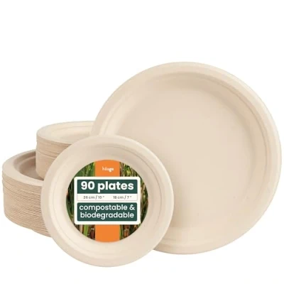 Imagen de HAAGO 100 Platos Desechable de Bagazo, para Barbacoas, Picnics y mucho más como Plastico Desechables, Descartaveis Fiesta 18cm &amp; 26cm
