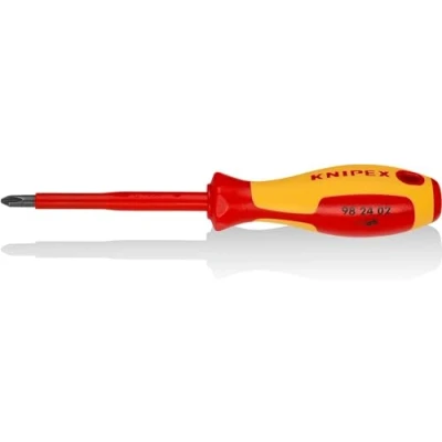 Imagen de Knipex Destornillador para tornillos cruciformes Phillips® bruñido, mango aislante en dos componentes, según norma VDE 212 mm 98 24 02