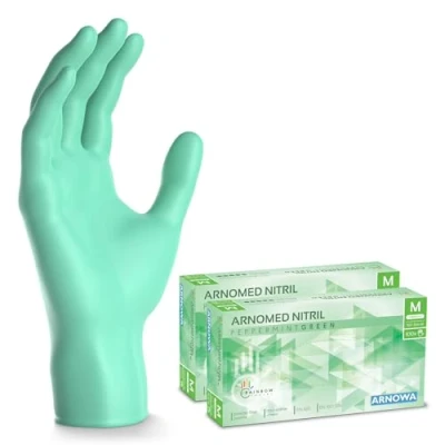 Imagen de ARNOMED guantes nitrilo talla M, verde, de nitrilo, 200 unidades (2 cajas), desechables sin polvo, goma látex, en tallas XS, S, L y XL