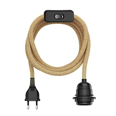 Imagen de ledscom.de cable de cáñamo/cable textil LEKA, enchufe, interruptor, beige, 3 m, portalámparas, 1x E27 máx. 60W, Led, Diy, aplique, bombilla, mesa comedor, E27, textil,