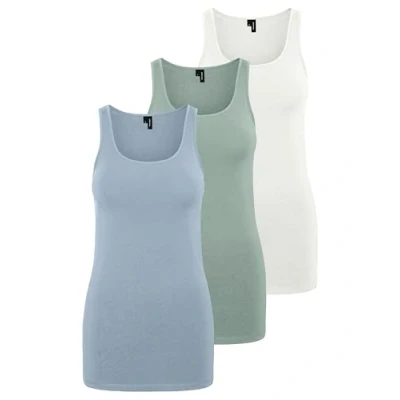 Imagen de VERO MODA VMMAXI My Soft Long Tank Top GA 3P Camiseta de Tirantes para Mujer, Verde/Azul/Blanco (1 Jadeite / 1 Azul Fog/1 Blanco Nieve), XS