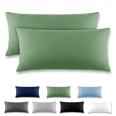 Imagen de REDKEY Juego de 2 fundas almohada 40 x 80 cm, con cremallera, microfibra cepillada, lavable hasta C, color verde