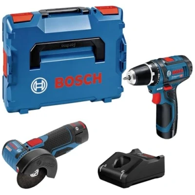 Imagen de Bosch Professional 12V System Set atornillador GSR 15 + amoladora a batería GWS 76 (2 baterías x 2.0Ah, en L BOXX)