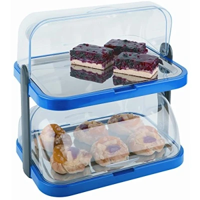 Imagen de Vitrina Buffet APS &quot;Double Decker&quot; 2 capós transparentes que se abren por ambos lados, bandejas de acero inoxidable, 4 baterías refrigeración, almacenamiento ahorra espacio Made in Germany