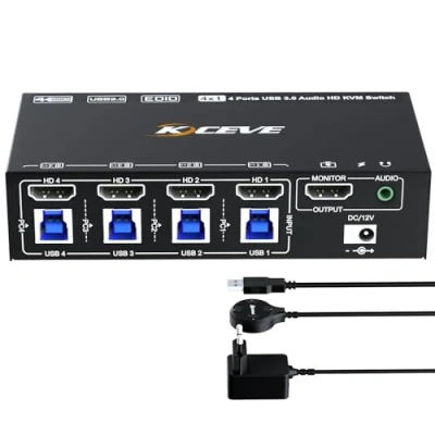 Imagen de 8K @ 60Hz HDMI 2.1 KVM Switch 4 PC, YOUTINGHDAV Puertos, EDID emulador, 4K @120Hz PC 1 Monitor Compartir Ratón Teclado con Wired Remote