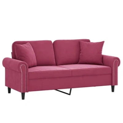 Imagen de vidaXL Sofá de 2 Plazas con Cojines, Asiento Reposabrazos, Tapizado Televisión, para Salón Hogar, Terciopelo Rojo Tinto