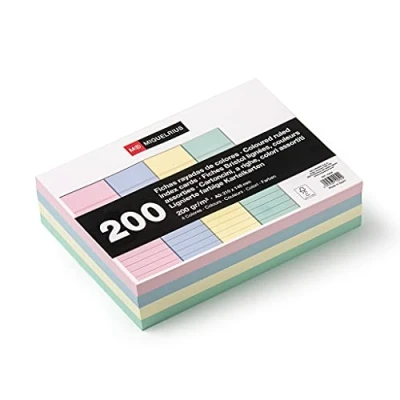 Imagen de Miquelrius Flashcards, Tarjetas para Estudio, 200 Fichas Notas, Rayas Horizontales, Tamaño A5 (148 x 210 mm), Papel Cartulina Offset de g/m², Colores Pastel