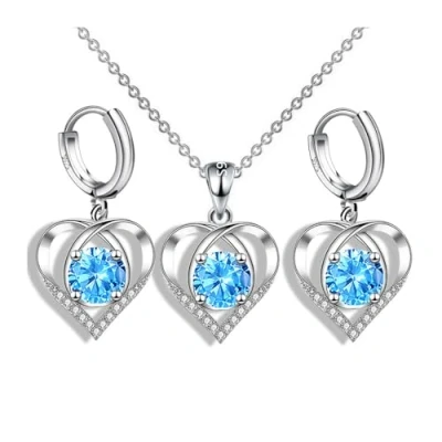 Imagen de FDEETY Conjuntos de Joyas para Mujer Amor Corazón Colgante Collar y Pendientes Juego Esposa Novia Joyería (Azul)